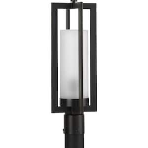 Janssen Collection 1-Light Oil Rubbed Bronze Etched Glass Craftsman Outdoor Post Lantern Light