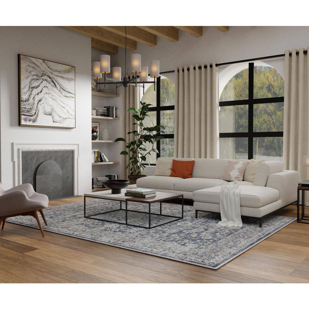 Elysian Blue 9' x 12' Rectangular Easy-Care Synthetic Area Rug