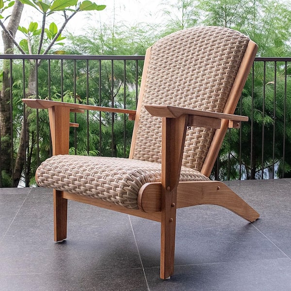 Cambridge Casual Luton Unfinished Teak Wood Adirondack Chair with Padded Woven Seat and Patio Cover
