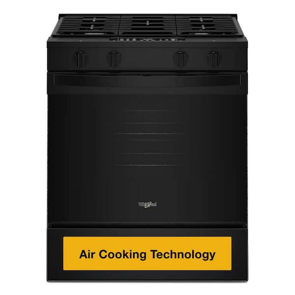 30 in. 4 Burners Slide-In Gas Range in Black with Air Cooking Technology and Steam Clean