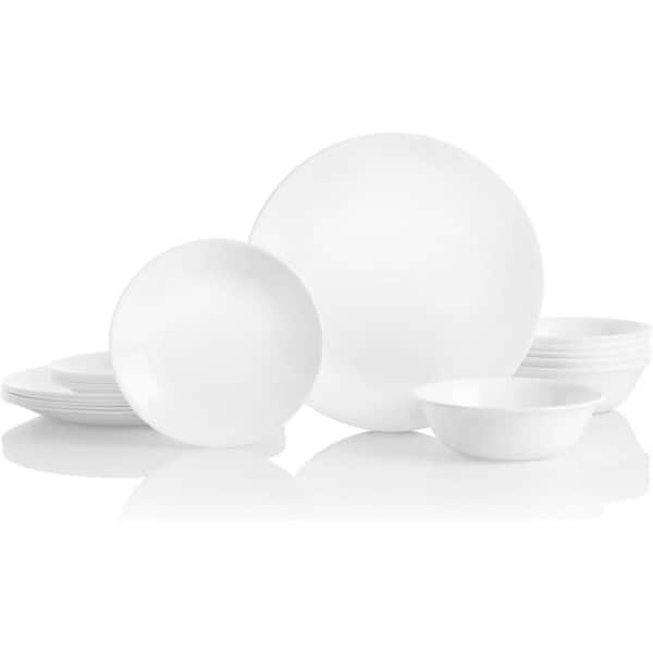 18-Piece Winter Frost White Triple Layer Glass and Chip Resistant Kitchen Round Plates and Bowls Set(Service for 6)