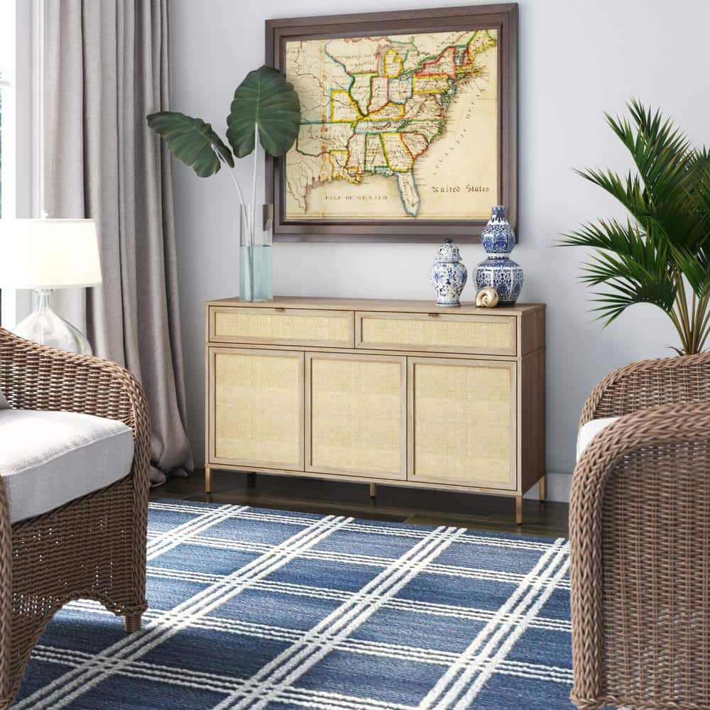 Twin Star Home 52" Sideboard with Drawers and Linen-style Accents