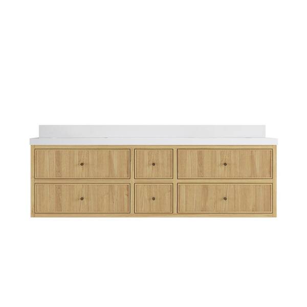 Willow Collections Sonoma Floating 72 in. H Double Sink Freestanding Light Natural Bath Vanity with White Qt. Top Unassembled