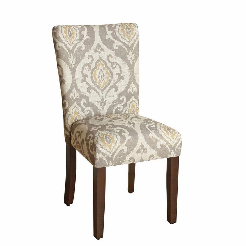 Paisley Linen Upholstered Parsons Side Chair with Wood Legs
