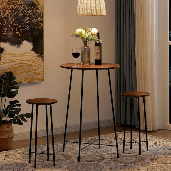 VECELO Dining Table Set 23.6 in. Round Brown Bistro Wood top