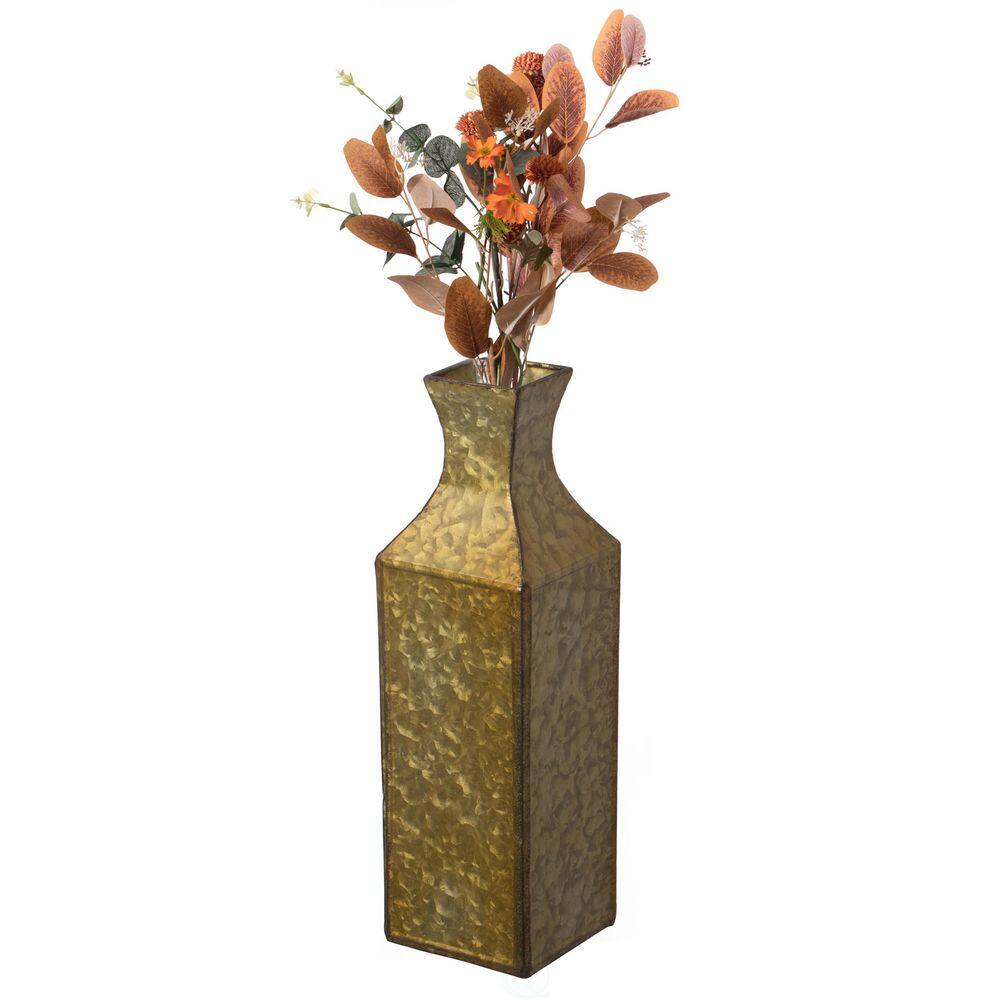 Antique Gold Textured Metal Bottle Shape Floor Vase, Small