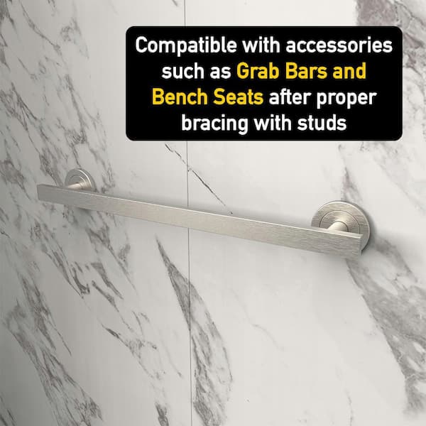 CASTICO - Carrara 32 in. x 60 in. x 84 in. Solid Composite Stone Alcove Shower Kit with Walls and Graphite Pan Base L/R Drain