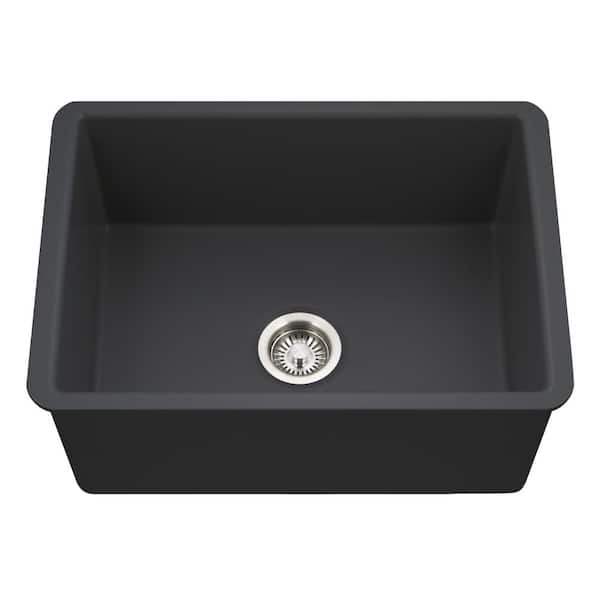 Houzer Platus 26 in. Black Fireclay Undermount Square Single Bowl Kitchen Sink - PTU-2800 BL