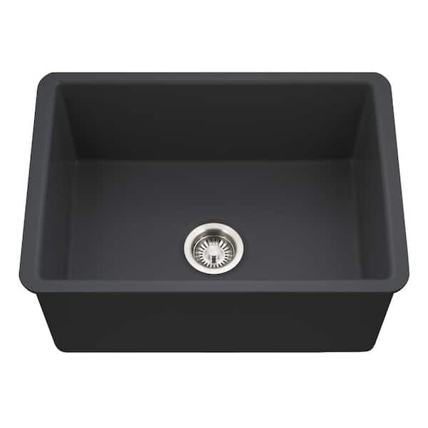 HOUZER Black Fireclay 26 in. Single Bowl Undermount Kitchen Sink