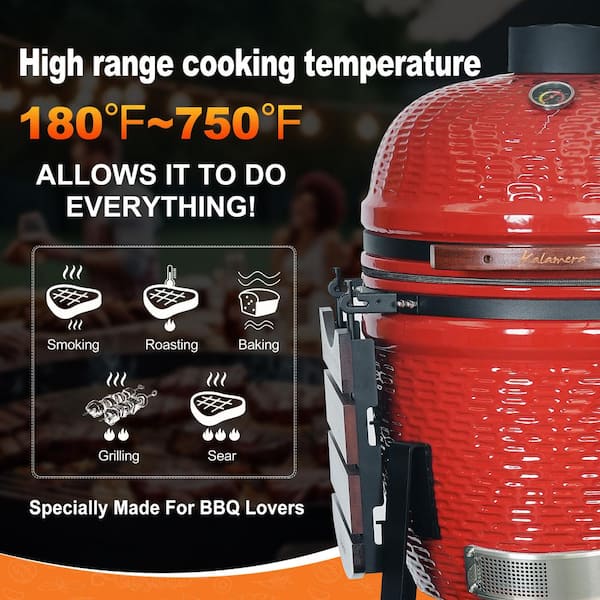 Kalamera 21 in. Kamado Ceramic Charcoal Grill in Red with Cart and