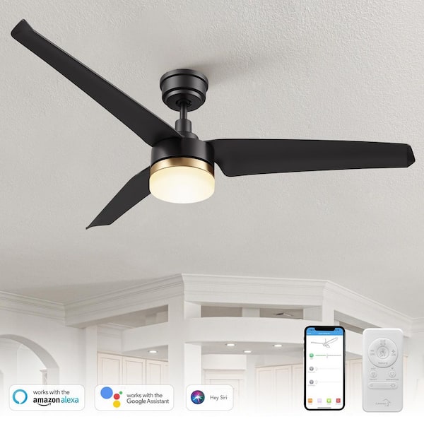 Attis 52 in. Integrated LED Indoor Black Smart Ceiling Fan with Light and Remote, Works with Alexa and Google Home