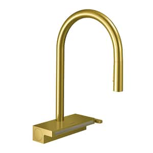 Aquno Select Single-Handle Pull Down Sprayer Kitchen Faucet with QuickClean in Brushed Gold Optic