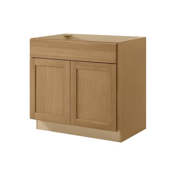 Avondale 36 in. W x 21 in. D x 34.5 in. H Ready to Assemble Plywood Shaker Sink Base Kitchen Cabinet in White Oak