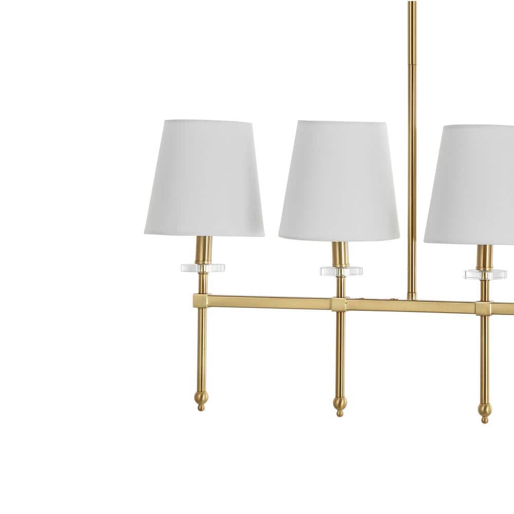 Sophie Classic 38.5" Brass Gold Linear LED Pendant with Ivory Linen Shades