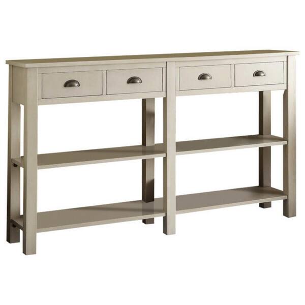 Homeroots Amelia 60 In Cream Standard Rectangle Wood Console Table With Drawers 286112 The Home Depot