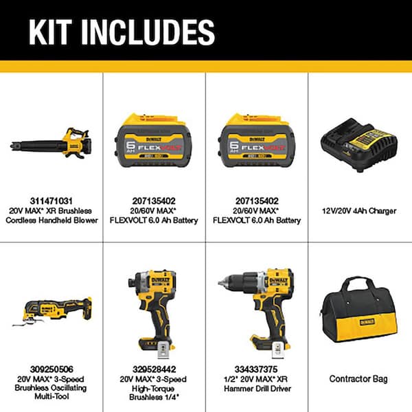20V MAX Lithium-Ion Cordless 3-Tool Combo Kit and Brushless Handheld Blower with (2) Flexvolt 6 Ah Batteries and Charger