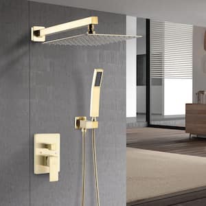2-Function 12 in.Wall-Mounted Shower System with Handheld Shower and Sliding Bar in Brushed Gold