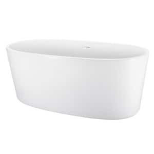 59 in. L x 30 in. W Acrylic Freestanding Soaking Bathtub in White with Drain and Overflow