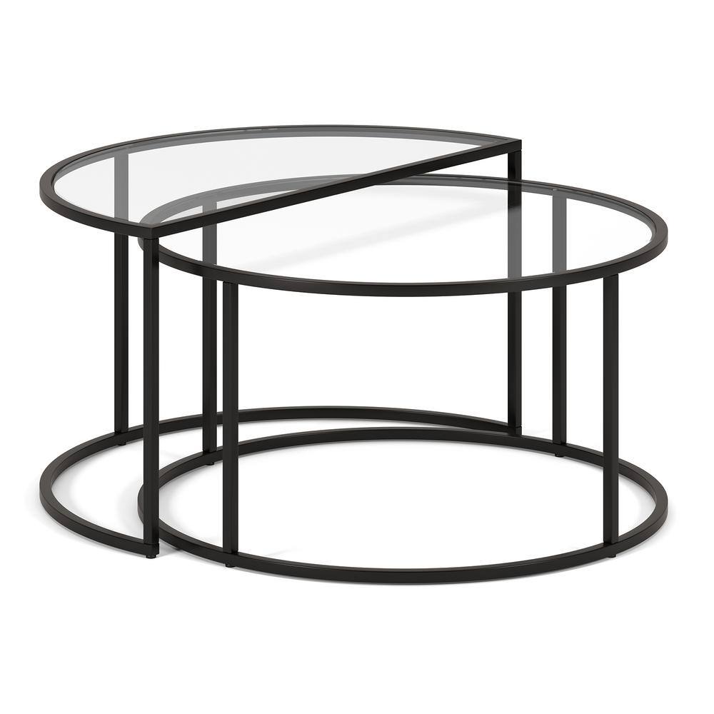 Blackened Bronze Round Glass Nesting Coffee Table Set