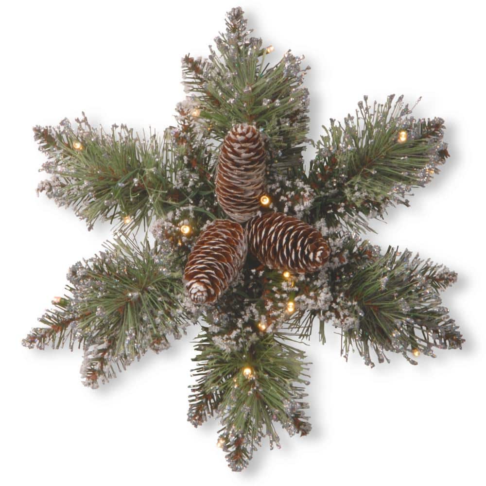 National Tree Company Glittery Bristle Pine 14 in. Artificial Snowflake  with Battery Operated Warm White LED Lights GB1-300L-14SB-1 The Home Depot