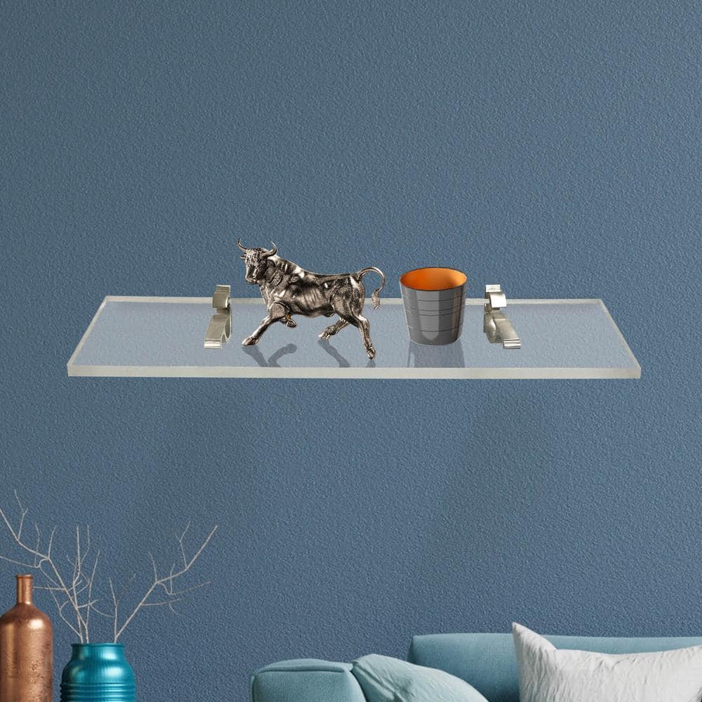 Clear Acrylic Floating Wall Shelf with Brushed Nickel Brackets