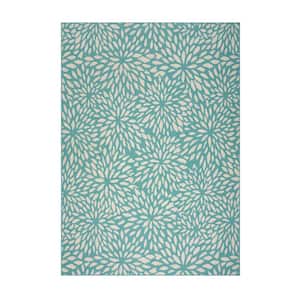 Claus Blue and Ivory 8 ft. x 11 ft. Floral Indoor/Outdoor Area Rug