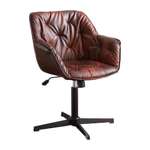 Deca Brown Faux Leather Swivel Tufted Accent Arm Chair