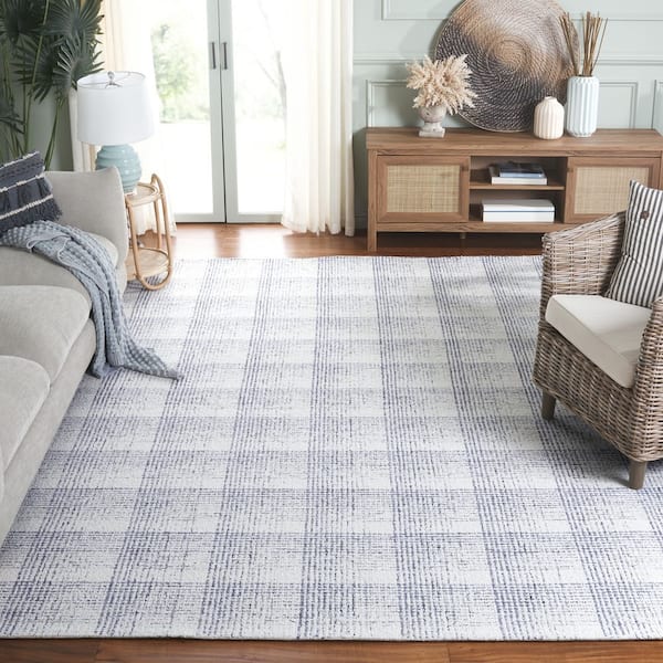 Ebony 8 ft. x 10 ft. Ivory/Blue Check Area Rug