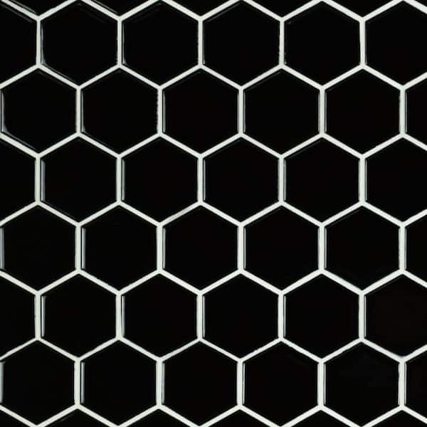 MSI Retro Black Hexagon 11.63 in. x 12.75 in. Glossy Porcelain Floor and Wall Tile (14.4 sq. ft./Case)