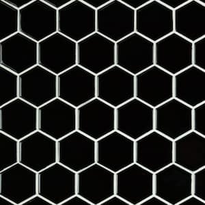 Black Hexagon 11.63 in. x 12.75 in. x 6 mm Matte Porcelain Mosaic Tile (14.4 sq. ft./case)