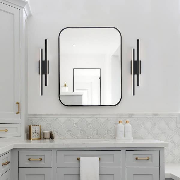 Washington 24 in. 2-Light Spray Paint Black Modern LED Vanity Light w/ 3-CCT Adjustable Switch