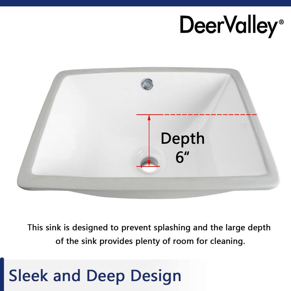 White Ceramic Rectangular Undermount Bathroom Sink with Overflow