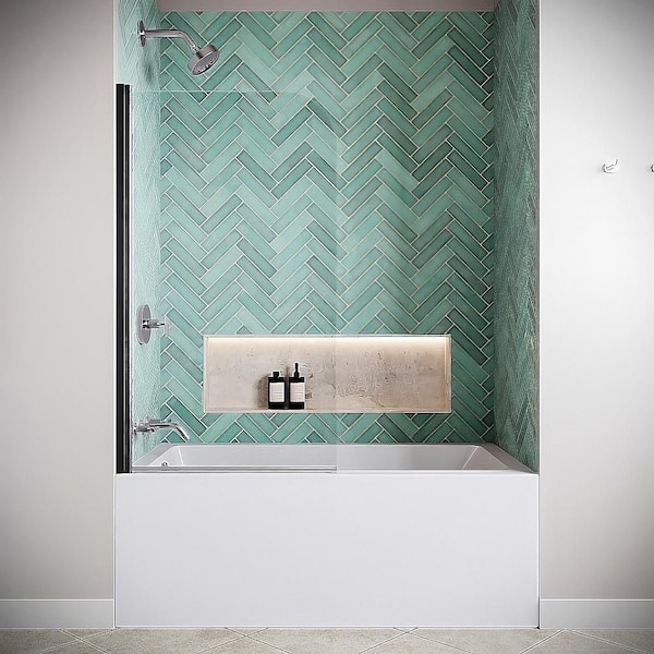 Salinello 32 1/2in.W x 55in.H Frameless Pivot Fixed Tub Door in Matte Black with CrystalTech Treated 1/4in. Clear Glass