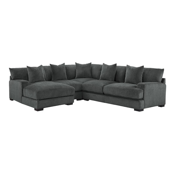 EVERGLADE HOME Fergus 113 in. W Chenille Upholstery 4-Piece Modular Sectional Sofa with Left Chaise in Dark Gray