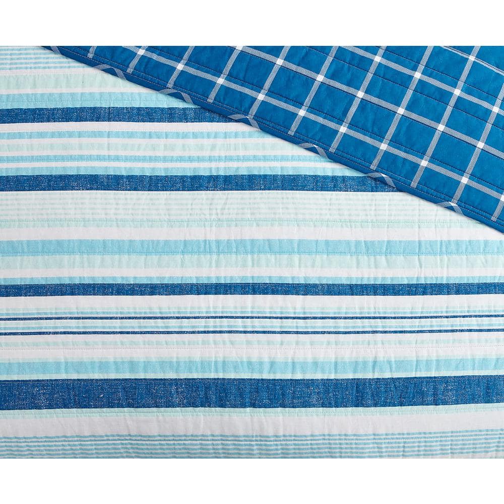 Newport Stripe King Cotton Reversible Quilt Set in Blue