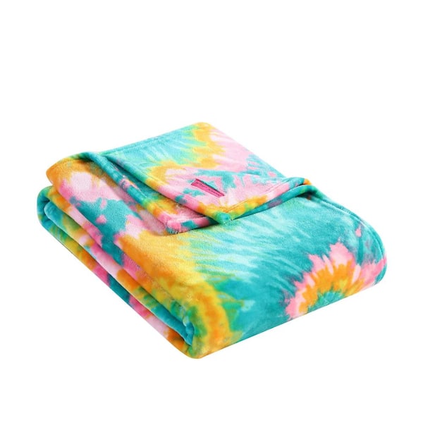 BETSEY JOHNSON Tie Dye Love Multi-Colored 1-Piece Ultra Soft Plush 50 in. x 70 in. Throw