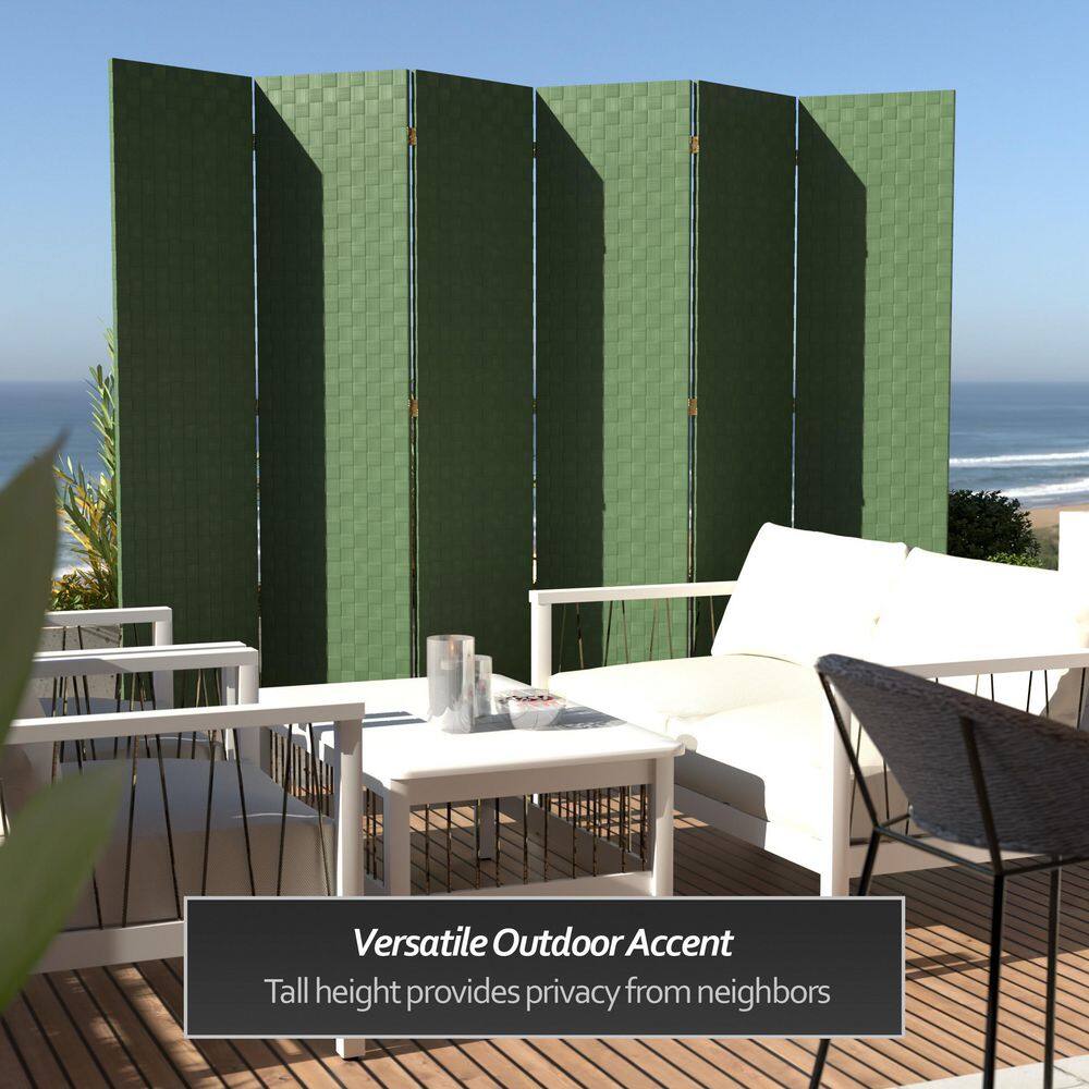 Green Vinyl 6-Panel Folding Floor Screen