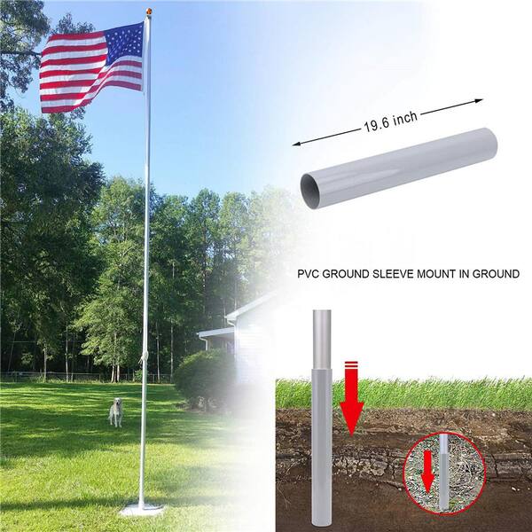 Kingdely 20 ft. Sectional Flag Pole Kit in Silver Extra Thick