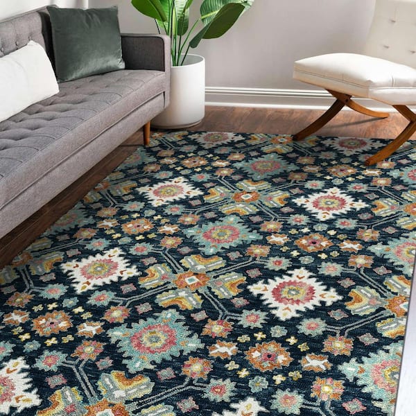 Jackson 2 x 3 Navy Traditional Pattern Area Rug for High Traffic Living Room Dining Room Bedroom