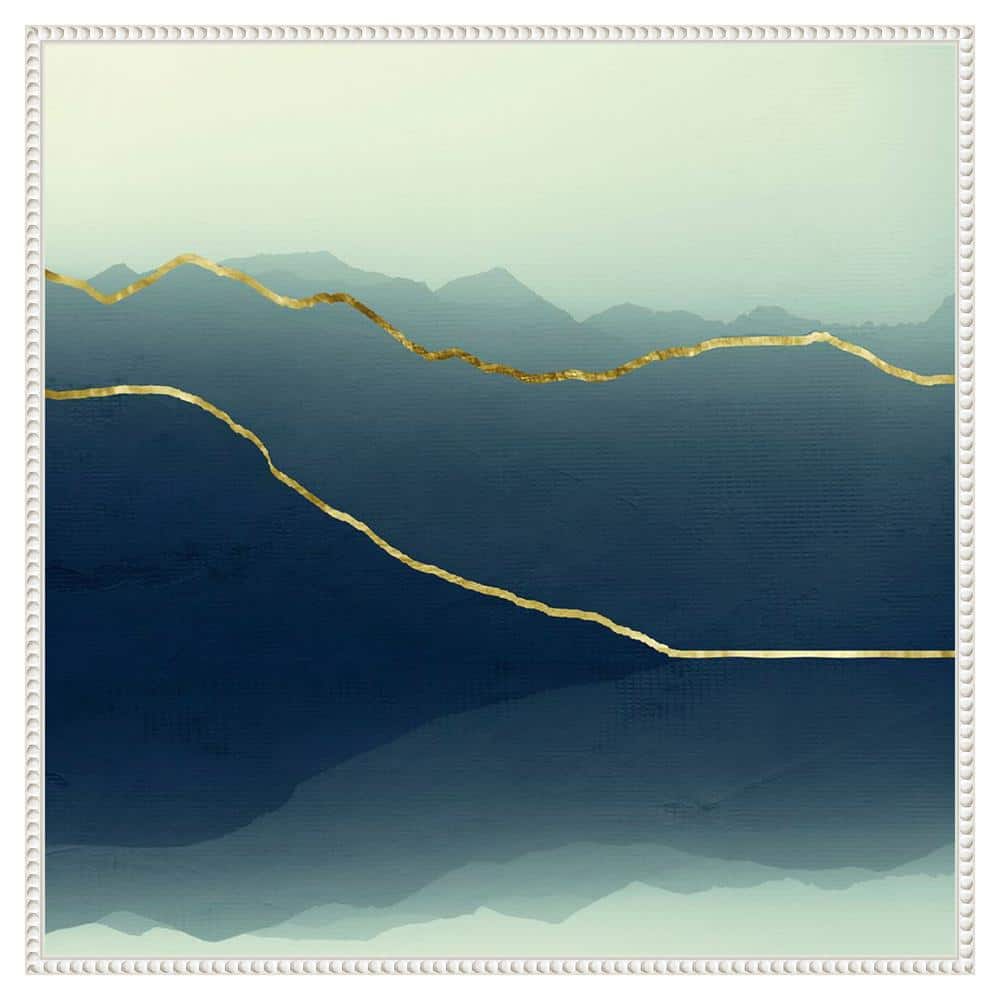Gold Lined Blue Abstract Mountain Framed Canvas Art