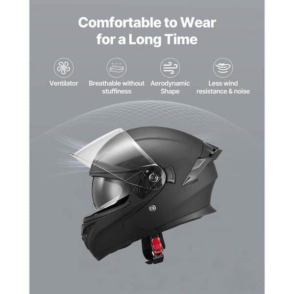 SKYSHALO Motorcycle Helmet, XL Matte Black Adult Motocross Dirt Bike Helmet with Large Clear Visor for Men & Women, 2025 update