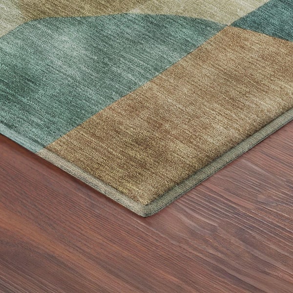 Mayfield Premium Machine Washable Abstract AMF2376 Teal 8 ft. x 10 ft. Area Rug