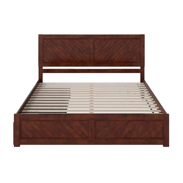 Canyon Walnut Brown Solid Wood King Platform Bed Frame with Matching Footboard and Storage Drawers