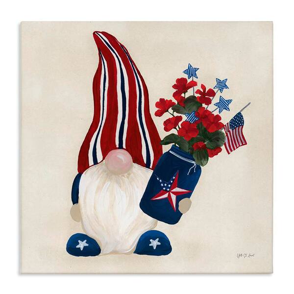 Stupell Industries Patriotic Gnome & Flowers by Yvette St. Amant Unframed Nature Graphic Art Print 24 in. x 24 in.