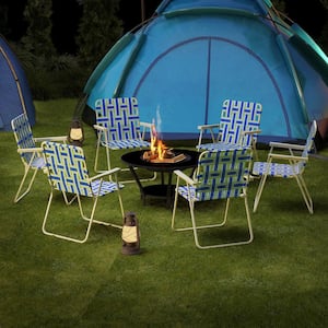 4-pieces Metal Folding Beach Chair Camping Lawn Wedding Chair Lightweight Blue