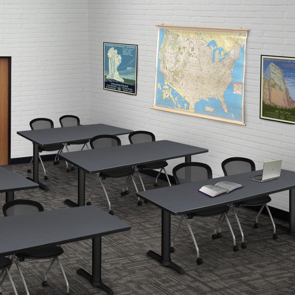 Cain 72 in x 24 in. Grey T-Base Training Seminar Table Desk and 2 Cadence Nesting Chairs