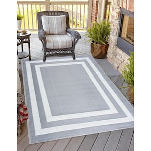 Paris Gray and White 10 ft. x 14 ft. Folded Reversible Recycled Plastic Indoor/Outdoor Area Rug-Floor Mat