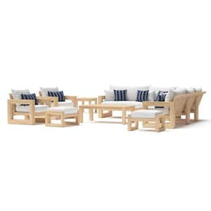Benson Estate 11-Piece Wood Patio Conversation Set with Sunbrella Centered Ink Cushions