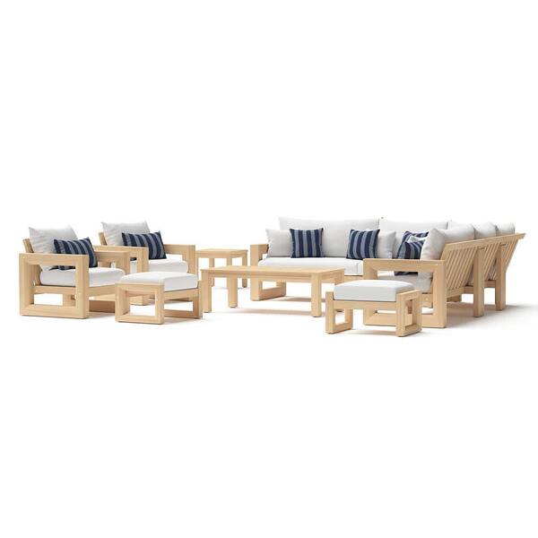 RST BRANDS Benson Estate 11-Piece Wood Patio Conversation Set with Sunbrella Centered Ink Cushions