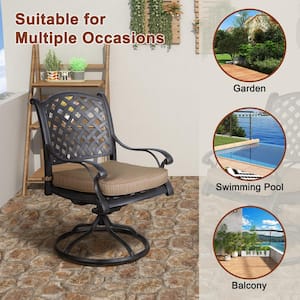 Elegantly Crafted Aluminum Patio Swivel Outdoor Rocking Chair with Brown Cushion for Garden Balcony (Set of 2)